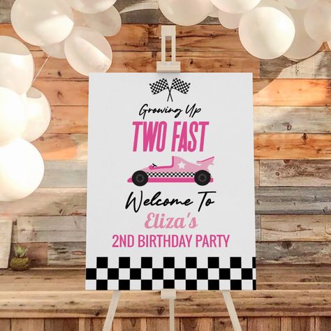 Two Fast Two Furious Birthday Girl, Two Fast Birthday Theme, Race Car 1st Birthday Party, Car 1st Birthday Party, Race Car 2nd Birthday Party, Pink Race Car, Car 1st Birthday, Two Fast Two Furious, Race Car Birthday Party