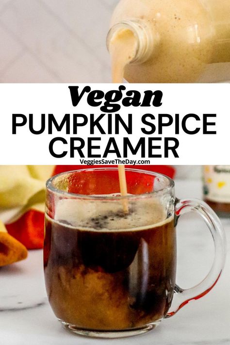 It's easy to make homemade vegan pumpkin spice creamer in minutes with only 5 whole-food plant-based ingredients, including real pumpkin puree. Delicious in coffee and tea, both hot and iced! Easy Latte Recipe, Keto Thanksgiving Dinner, Whole30 Thanksgiving, Pumpkin Spice Creamer Recipe, Starbucks Pumpkin Cream Cold Brew, Paleo Christmas Recipes, Homemade Pumpkin Spice Coffee Creamer, Homemade Pumpkin Spice Creamer, Pumpkin Creamer