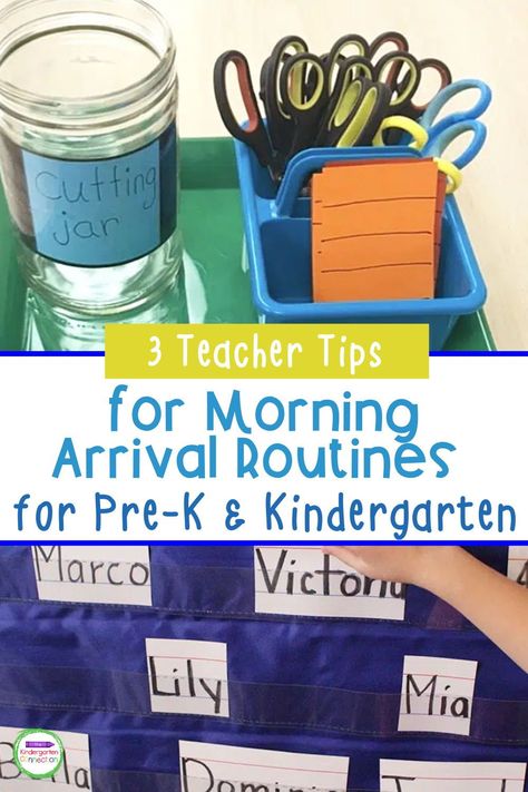 Building classroom routines begins first thing in the morning when the students arrive and continues throughout the day. As teachers, we know that routines are so important in an early childhood classroom, and a solid morning routine can set the tone for the entire day. Start the school day with a more peaceful, less stressful environment with these simple and effective teacher tips for morning arrival routines! Morning Preschool Routine, Morning Sign In Preschool, Classroom Routines Preschool, Preschool Arrival Activities, Kindergarten Morning Routine, Morning Centers, Classroom Morning Routine, Tk Classroom, Preschool Routine