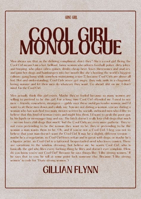 amy dunne cool girl monologue gone girl Amy Dunne Missing Poster, Amy Dunne Quotes, Amy Dunne Poster, Cool Girl Monologue Gone Girl, Monologue Aesthetic, Cool Girl Gone Girl, Amy Dunne Aesthetic, Amy Dune, Gone Girl Poster