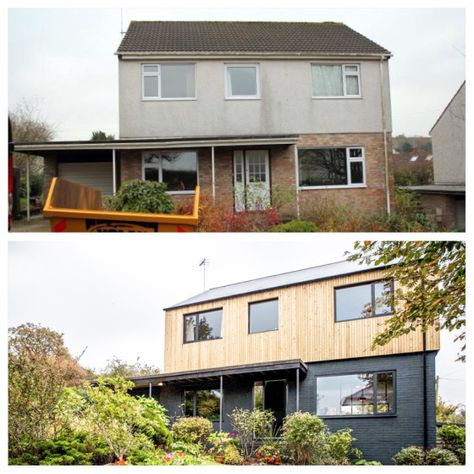 1960 House Remodel Before After, Front Door Before And After, Exterior Transformations, Exterior Bungalow, 1960s House Renovation, House Exterior Before And After, 1980s House, Uk Houses, Rendered Houses