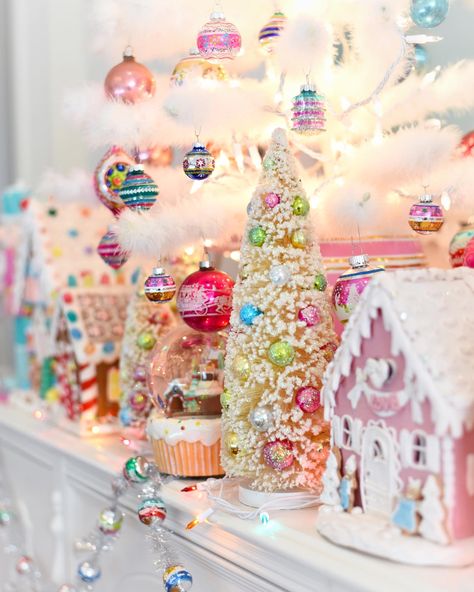 Holiday Christmas Home Tour 2021 Pastel Christmas Decor, Holiday Magazine, Dreaming Of A White Christmas, Bottle Brush Christmas Trees, Merry Bright Christmas, Pink Christmas Decorations, Hee Hee, Our First Christmas, Candy Christmas Decorations