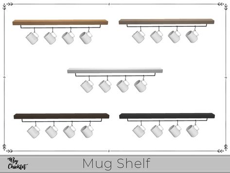 Bar Wall Shelf, Coffee Hooks, Modern Coffee Bar, Coffee Bar Wall, Hanging Mugs, Sims 4 Kitchen, Resource Furniture, Kitchen Wall Shelves, Retro Wallpaper Iphone