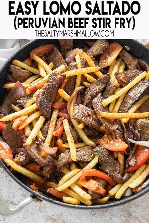 Easy Lomo Saltado Recipe, Lomo Saltado Recipe, Peruvian Beef, Beef Stir Fry Recipe, The Salty Marshmallow, Ramadan Recipe, Salty Marshmallow, Beef Stir Fry Recipes, Peruvian Dishes