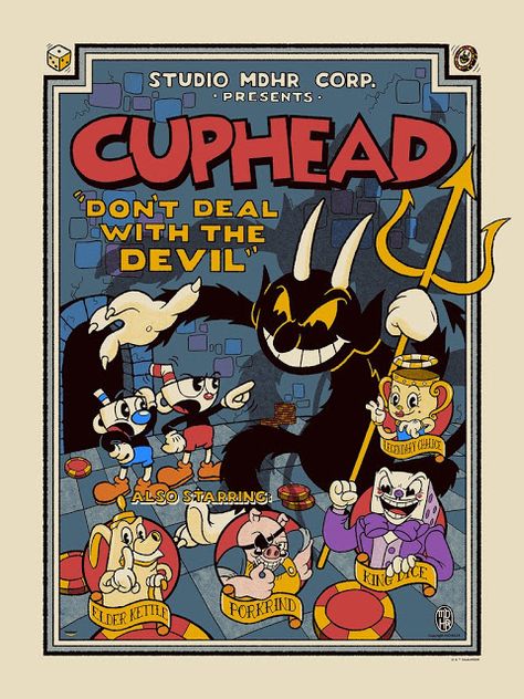 Cuphead And Mugman Wallpaper, Rubber Hose Poster, The Cuphead Show Poster, Gravity Falls Retro Poster, Cuphead Inspired Art, Studio Mdhr, Retro Games Poster, Video Game Posters, Deal With The Devil