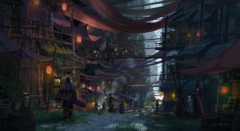 ArtStation - Black Market , HooooN . World Building, Animation Sketches, Dnd Art, Fantasy Places, Matte Painting, Fantasy Concept Art, Fantasy Aesthetic, Environment Concept Art, Medieval Fantasy