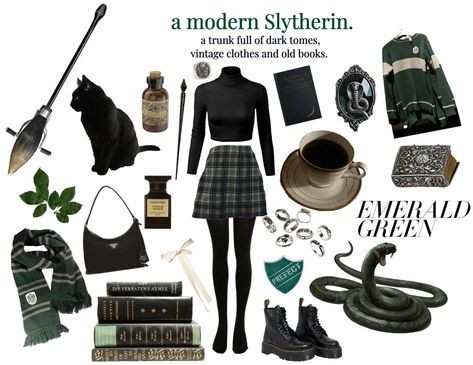 Edgy Slytherin Outfit, Slytherin Outfit Women, Dark Academia Slytherin Outfit, Slytherin Dark Academia Outfits, Slytherin Outfit Uniform, Slytherin Academia Outfit, Slytherin Modern Outfit, Slytherin Spring Outfit, Slytherin Starter Pack