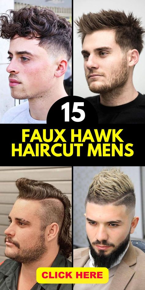 Faux Hawk Haircut Mens - Short and Spiky Style: The faux hawk haircut for men in a short and spiky style is a modern twist on the classic mohawk. It's perfect for those who want an edgy look without going too extreme. The spikes add texture and character, making it a great choice for men seeking a stylish yet manageable hairstyle. This cut works well with various hair types, from straight to curly. Fauxhawk Fade Men Faux Hawk, Faux Hawk Men Fade, Faux Hawk Boys, Boys Faux Hawk, Faux Hawk Haircut, Short Hair Cuts For Teens, Faux Hawk Men, Hawk Haircut, Short Faux Hawk