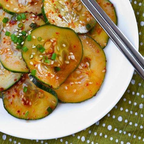 Recipe: Spicy Korean Cucumber Salad — Recipes from The Kitchn Spicy Korean Cucumber, Oi Muchim, Korean Cucumber Salad, Korean Cucumber, Spicy Korean, Cucumber Recipes Salad, Potluck Dishes, Korean Dishes, Asian Cooking