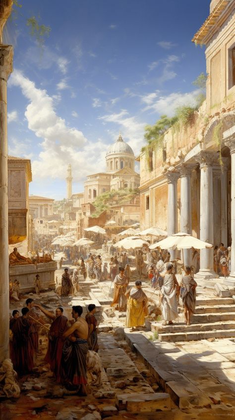 Roman Era Aesthetic, Old Greek Aesthetic, Ancient Rome Architecture, Ancient Rome Aesthetic, Old Rome, Rome Painting, Roman Painting, Rome Architecture, Rome Streets