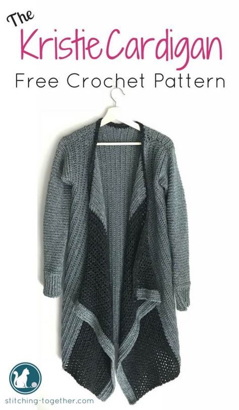 Free crochet pattern for an adorable blanket cardigan. This cardi is fashionable and functional. Made in Lion Brand Jeans Yarn it is soft, warm and comfortable. The cascading effect makes a beautiful flowing sweater. Crochet Blanket Cardigan, Jaket Crochet, Blanket Cardigan, Crochet Cardigan Pattern Free, Gilet Crochet, Black Crochet Dress, Crochet Coat, Crochet Jacket, Crochet Cardigan Pattern