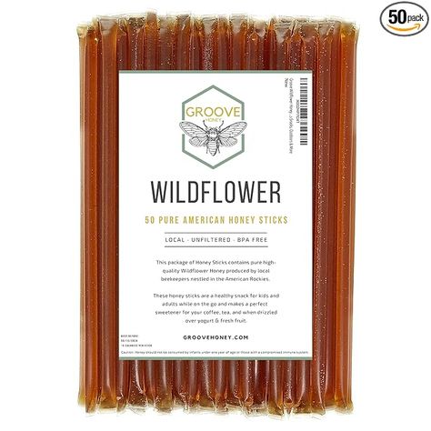 Amazon.com : Wildflower Honey Sticks for Tea, Travel & Snacks - Premium Grade Pure Honey Packets are Farm Fresh from US Beekeepers - Each Honey Straw is full of Flavor that You'll Love - A Great Gift Idea (50) : Grocery & Gourmet Food Honey Packets, Honey Store, Candy Alternatives, Honey Candy, Wildflower Honey, Honey Sticks, Travel Snacks, Pure Honey, Natural Honey