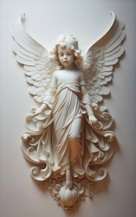 Conceptual Art Painting, 3d Relief Art, Angel Wings Wall Art, Altar Design, Angel Wings Wall, Plaster Sculpture, Creation Art, Angel Sculpture, 4 December