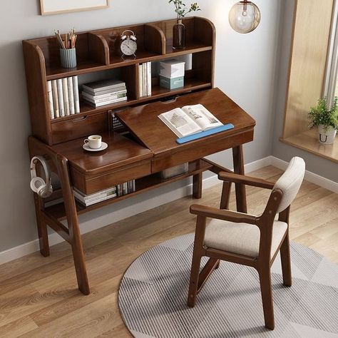 Study Desk And Chair, Wooden Working Desk, Study Desk Design, Desk Ideas Bedroom, Study Desk Ideas, Study Shelf, Wood Study Table, Study Table Ideas, Wooden Study Desk