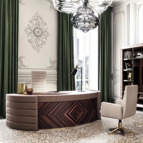 High End Italian Veneer And Leather Statement Desk Statement Desk, Manager Desk, Luxury Desk, Small Office Design, Office Table Design, Italian Furniture Modern, Luxury Office, Office Furniture Design, Reception Table