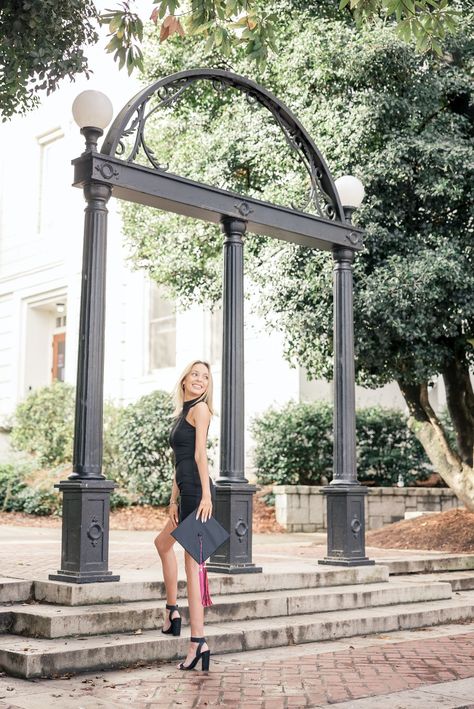 UGA Senior Portraits and Graduation Pictures at The University of Georgia. UGA Female Senior Pictures at Herty Field, the arches, Athens GA Georgia, Sanford Stadium, North Campus, Go Dawgs, Georgia Bulldogs, Coach Kirby Smart, Red and Black, UGA Dawgs. Uga Graduation, Sanford Stadium, Kirby Smart, Photography Terms, College Graduation Pictures Poses, College Graduation Photoshoot, Grad Shoot, North Campus, Gameday Outfits