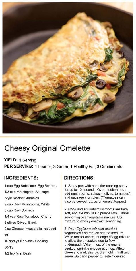 Optavia Lean And Green Omelette Recipe, Optavia Egg Recipes, Green Breakfast, Medifast Recipes, Lean Protein Meals, Lean Meals, Omelette Recipe, Lean And Green Meals, Lean Protein