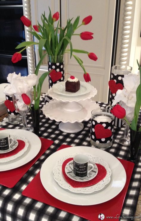 Cake Cherry, Valentine Tablescape, Valentine Table Decorations, Cherry Jam, Chocolate Whipped Cream, White Dinner, Tablescape Ideas, Table Setting Decor, Dinner Table Decor