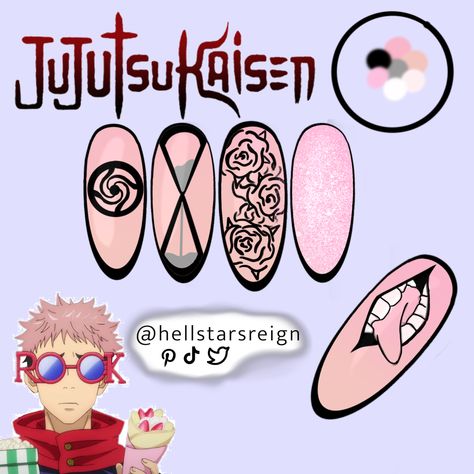 Jujutsu Kaisen Nails Design, Jujutsu Kaisen Nails, Jjk Nails, Anime Nails Art, Nailart Simple, Nails Short Acrylic, Anime Nail, Deco Nails, Disney Acrylic Nails