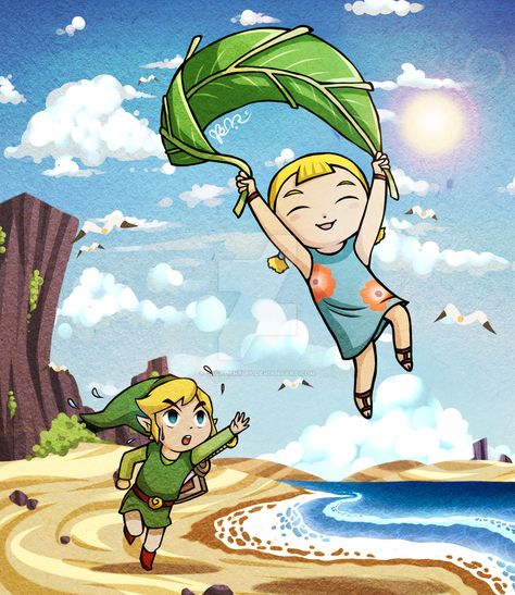 Link and Aryll, The Legend of Zelda: The Wind Waker artwork by Jack Lynkirk. Wind Waker Aryll, Loz Drawing, Zelda Chibi, Sister Art, Toon Link, The Wind Waker, Sisters Art, Wind Waker, Zelda Art