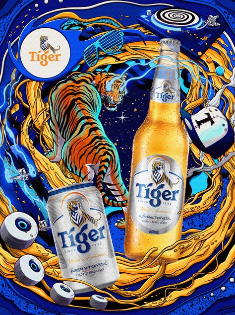 Tiger Beer Posters on Behance Beer Posters, Tiger Beer, Beer Advertising, Beer Ad, Beer Poster, Beer Brands, Drinks Design, Packing Design, Creative Posters