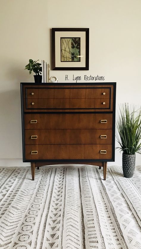 Natural Wood And Painted Dresser, Boho Black Furniture, Dark Wood And Black Furniture, Black And Light Wood Furniture, Black And Brown Dresser, Black And Wood Furniture, Black And Wood Dresser, Staged Furniture, Board Dresser