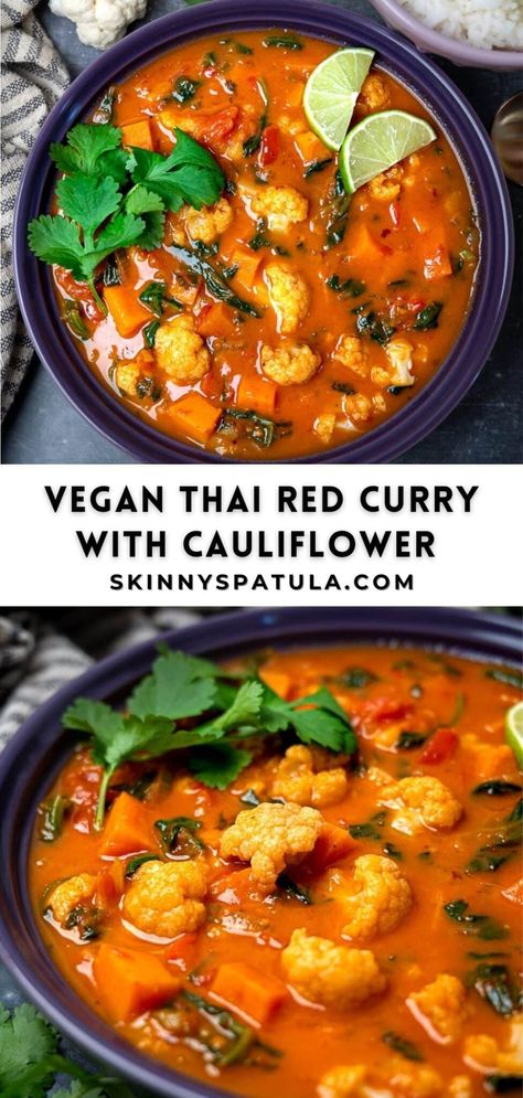 Vegan Red Curry Recipe, Vegan Thai Red Curry, Thai Curry Recipes, Sweet Potato Curry, Paste Recipe, Vegetarian Curry, Cauliflower Curry, Cauliflower Recipes, Vegan Recipes Healthy