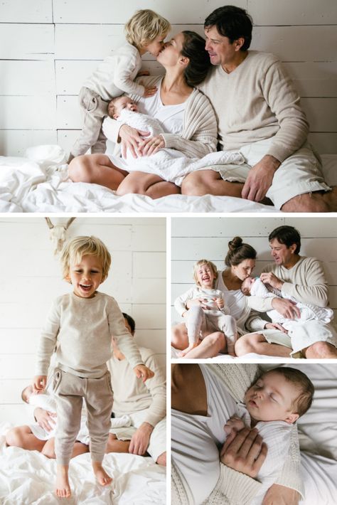 All Cream Family Photos, Newborn Family Photos Of 4, Cream Newborn Family Photography, Cream Newborn Photography, Life Style Family Photography, Newborn Shoot Outfits For Family, White Wall Family Photo Shoot, White And Cream Family Pictures, Family Of 5 Photoshoot At Home