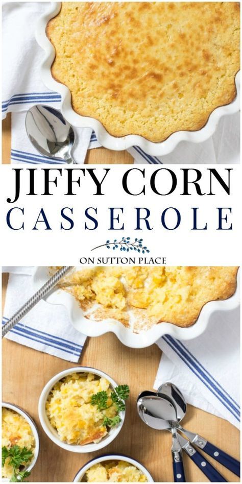 jiffy corn casserole recipe pin Individual Casserole Recipes, Side Dish Thanksgiving, Corn Casserole Jiffy, Recipe For Family, Cheesy Corn Casserole, Creamy Corn Casserole, Cheap Sides, Jiffy Mix, Jiffy Cornbread Mix