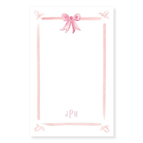 Pink Bow Personalized Notepad — Simply Jessica Marie Pink Bow Invitation, Pink Notepad, Bow Invitation, Bow Birthday, Bow Party, Pink Birthday Party, Pink Border, Genius Ideas, Personalized Notepad