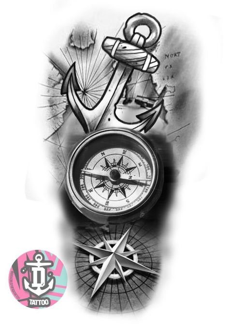 Realistic Compass Tattoo Design, Compass Map Tattoo Design, Compass Tattoo Design Men, Compass Map Tattoo, Compass And Anchor Tattoo, Map Tattoo Design, Steampunk Tattoos, Clockwork Tattoo, Compas Tattoo