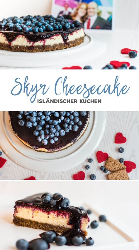 Skyr Cheesecake | Skyr Kuchen mit Blaubeer Topping und original isländischem Skyr!   Der leckerte Käsekuchen der Welt :-) Biscotti Cheesecake, Cheesecake Recipes Classic, Blueberry Topping, Classic Cheesecake, Easy Cheesecake Recipes, Easy Cheesecake, Healthy Snacks Easy, Chocolate Cheesecake, Savoury Cake