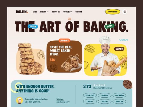 Rollin - Bakery Website by Farzan Faruk for Rylic Studio on Dribbble Website Breadcrumbs Design, Pattern Website Design, Cool Website Design Inspiration, Bakery Website Design, Baking Branding, Creative Website Design Inspiration, Cookies Website, Food Editorial, Baking Studio