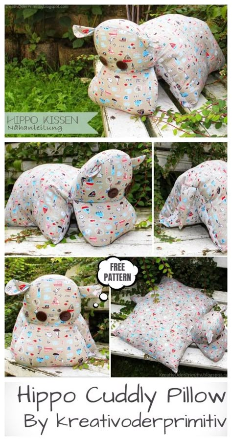 Pillow Pets Pattern, Diy Hippo Stuffed Animal, Hippo Toy Sewing Pattern Free, Diy Animal Pillow, Mommy And Me Sewing Projects, Hippo Sewing Pattern Free, Stuffed Hippo Sewing Pattern Free, Fabric Toys Diy Free Pattern, Hippo Sewing Pattern