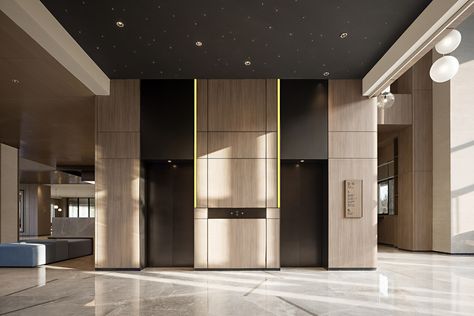 Lift Lobby Design, Elevator Lobby Design, Lift Lobby, Elevator Interior, Hotel Corridor, Elevator Lobby, Hall Flooring, Lobby Interior Design, Corridor Design