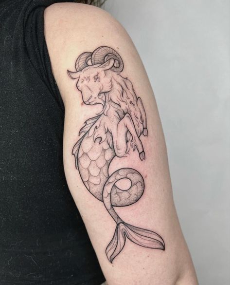 By Marissa at Nice Tattoo Parlor Sea Goat Tattoo, Friend Tats, Goat Tattoo, Sea Goat, Tattoo Parlor, Tattoo Parlors, I Tattoo, Pet Portraits, Cool Tattoos