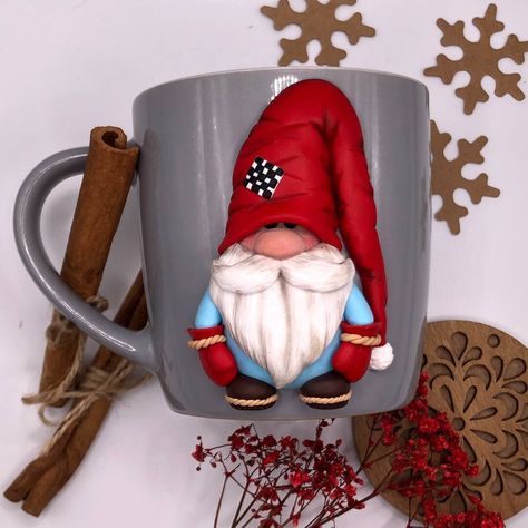 Polymer Clay Mug Mug With Gnome Cute Gnome Ceramic Coffee - Etsy Unique Tea Cups, Clay Christmas Decorations, Clay Jar, Clay Cup, Christmas Clay, Clay Mugs, Clay Figurine, Clay Animals, Christmas Mouse