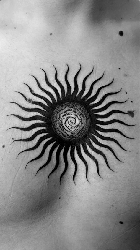 Black Hole Sun Tattoo Soundgarden, Sun Throat Tattoo, Mens Sun Tattoo, Creepy Sun Tattoo, Trippy Sun Tattoo, Masculine Sun Tattoo, Gothic Sun Tattoo, Black Hole Sun Tattoo, Dark Sun Tattoo