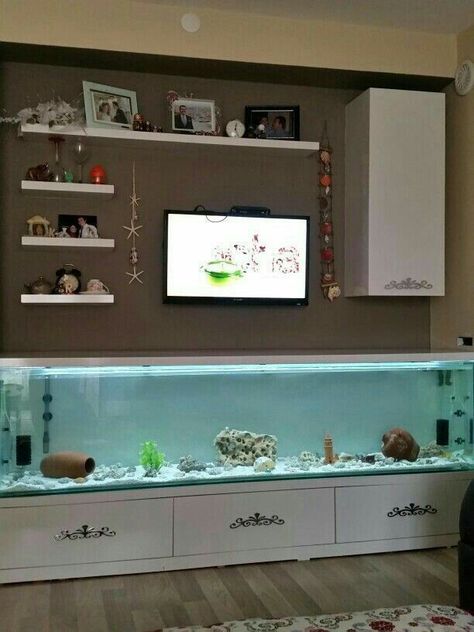 Homemade Aquarium, Fish Tank Wall, Fish Aquarium Decorations, Wall Aquarium, Fish Tank Stand, Tv Unit Decor, Cool Fish Tanks, Fish Tank Design, Aquarium Stand