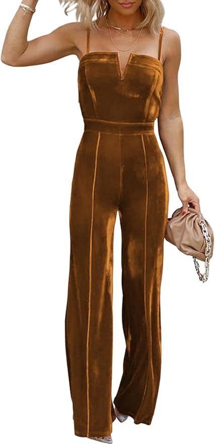 Amazon.com: BLENCOT Sleeveless Velvet Jumpsuits For Women V Neck Spaghetti Straps Wide Leg Long Pants Dressy Rompers Winter Overalls S-XL : Clothing, Shoes & Jewelry Velvet Jumpsuits For Women, Formal Jumpsuits For Women, Suede Jumpsuit, Winter Overalls, Classic Bridesmaids Dresses, Cocktail Attire For Women, Formal Jumpsuits, Wide Leg Jumpsuits, Women's Jumpsuit