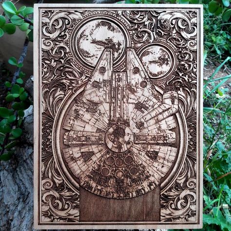 Star Wars Gift Star Wars Art Star Wars Print Star Wars Wall | Etsy Wood Art Panels, Carved Wall Art, Star Wars Wall Art, Woodcut Art, Star Wars Prints, Aztec Calendar, 5 Year Anniversary, Nerdy Gifts, Personalized Anniversary Gifts