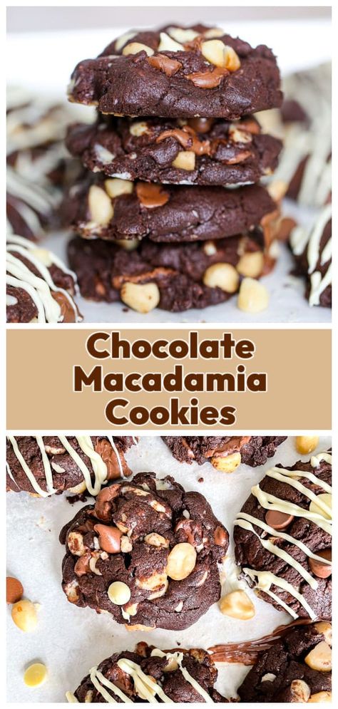 These thick and chewy Chocolate Macadamia Cookies are soft n' fudgy and loaded with buttery, crunchy macadamia nuts, white chocolate and milk chocolate chips! Macadamia Nut Desserts, Macadamia Desserts, Macadamia Recipes, Chocolate Chip Macadamia Nut Cookies, Nut Cookies Recipe, March Recipes, Macadamia Nut Recipes, Chocolate Macadamia Cookies, Macadamia Nut Cookies Recipe