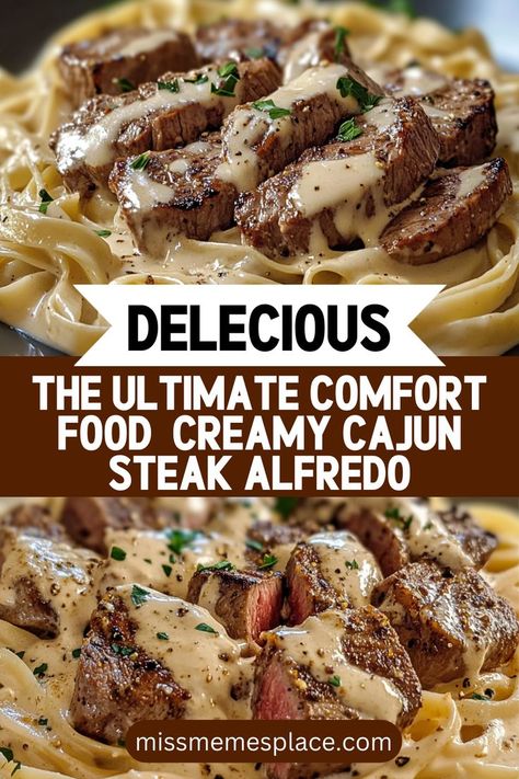 Experience the ultimate comfort food with our Creamy Cajun Steak Alfredo! This recipe combines tender steak and creamy pasta, seasoned to perfection with zesty Cajun spices. Ideal for a romantic dinner or family gathering, this dish is sure to be a crowd-pleaser. Learn how to make your own rich Alfredo sauce and the best ways to cook your steak for maximum flavor. With easy-to-follow instructions, you'll create a mouthwatering meal that brings warmth and satisfaction to any dining occasion. Dinner Ideas With Round Steak, Dinner Ideas Cajun, Beef Comfort Food Recipes, Dinner Idea With Steak, Steak And Sausage Recipes, Beef Dinner Meals, Sides For Alfredo Pasta Dinners, Easy Recipes With Steak, Easy Steak Recipes Dinners