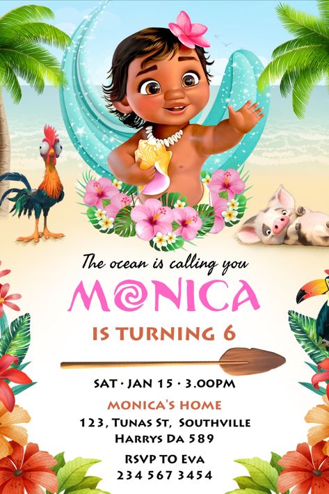 Moana Birthday Invitation Template Canva 3 Size 5in x 7in This is an editable Canva digital invitation Moana Editable Invitation, Moana 2nd Birthday Invitations, Moana Birthday Party Invitations Free, Moana 1st Birthday Invitations, Moana Invitation Card, Moana Birthday Invitation Template Free, 1st Birthday Moana Theme, Moana Invitation Template Free, Moana Theme Invitation