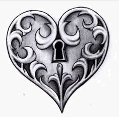 Heart Sketch Tattoo, Heart Lock Tattoo, Keyhole Tattoo, Heart Locket Tattoo, Lock Drawing, Key Tattoo Designs, Kid Kakashi, Lock Tattoo, Locket Tattoos