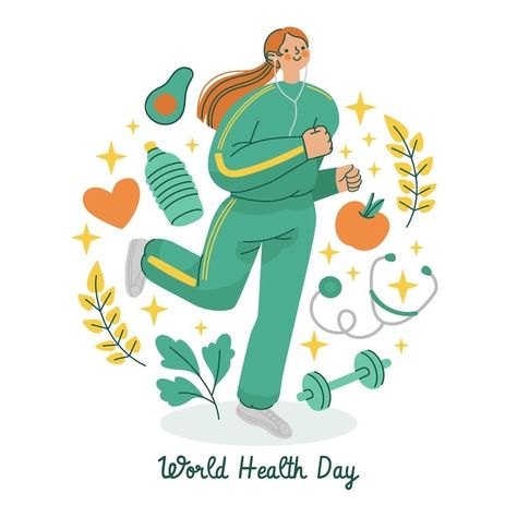 Hand drawn world health day illustration Free Vector Health Day Illustration, Vision Board Poster, Vision Board Project, Fruit Cartoon, Health Quotes Inspirational, Workplace Wellness, World Health Day, Day Illustration, 12 November