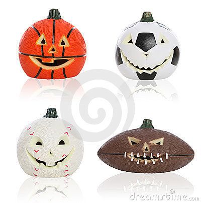 Basketball, Football, Baseball and Soccer ball sports Halloween pumpkins Soccer Pumpkin, Football Pumpkin, Galletas Halloween, Pumpkin Idea, Sports Halloween, Contest Ideas, Pumpkin Contest, Smile Images, Basketball Theme