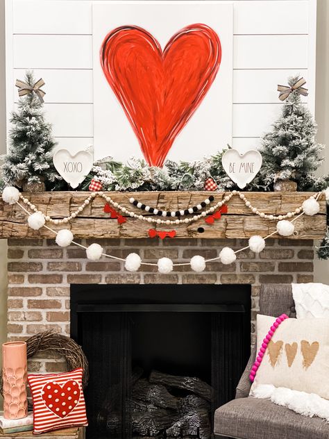 Today I am sharing my Valentine's Day mantel for inspiration, and to show y’all how I pulled some things together super easily and on a budget! #ValentinesDay #ValentinesDayMantel #ValentinesDayDecor Saint Valentin Diy, Valentines Bricolage, Valentine Coffee, The Mantle, Valentines Crafts, Fabric Hearts, Home Decor Sets, My Funny Valentine, Valentine's Day Quotes