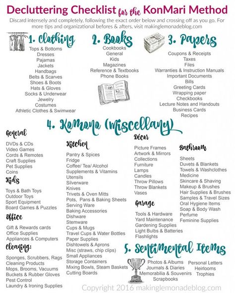 The Ultimate FREE Printable Decluttering Checklist for KonMari Success! | Making Lemonade | Bloglovin’ Konmari Checklist, Kon Mari, Konmari Organizing, Making Lemonade, Konmari Method, Organisation Hacks, Organize My Life, Printable Checklist, Organized Life