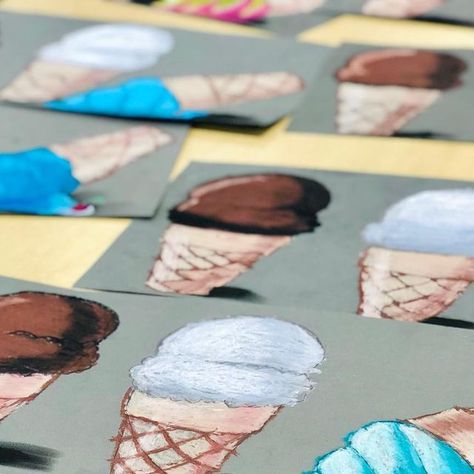 Third Grade Art, Art 2024, Calendar Ideas, Ice Cream Cones, 2025 Calendar, Elementary Art, Ice Cream Cone, Art Teacher, Student Work